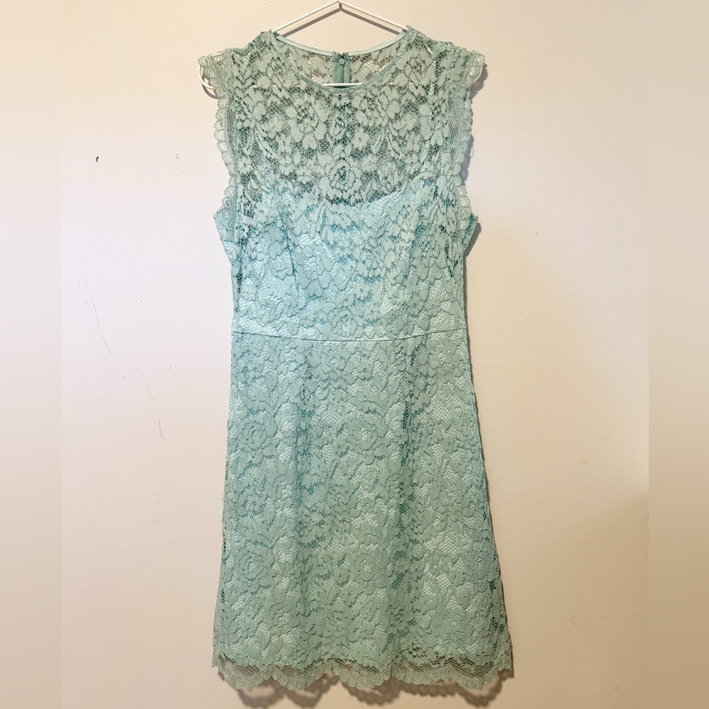 Betsey Johnson Light Turquoise Floral Lace Dress, Size 6